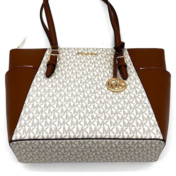 Michael Kors Large Charlotte Tote Bag Leather Vanilla - Picture 6 of 12